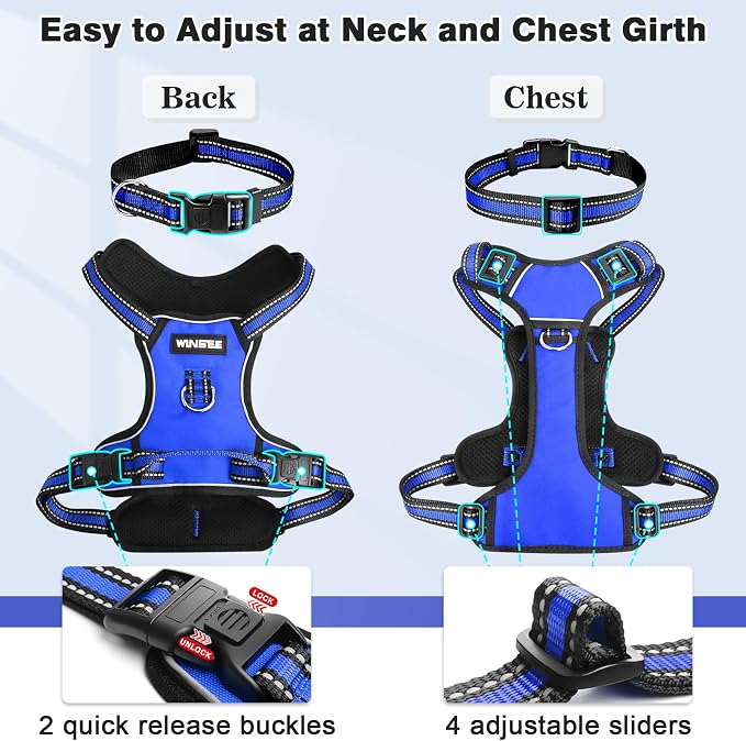 Dog Harness No Pull, Pet Harnesses with Dog Collar, Adjustable Reflective Oxford Outdoor Vest, Front/Back Leash Clips for Small, Medium, Large, Extra Large Dogs, Easy Control Handle for Walking - Image 4
