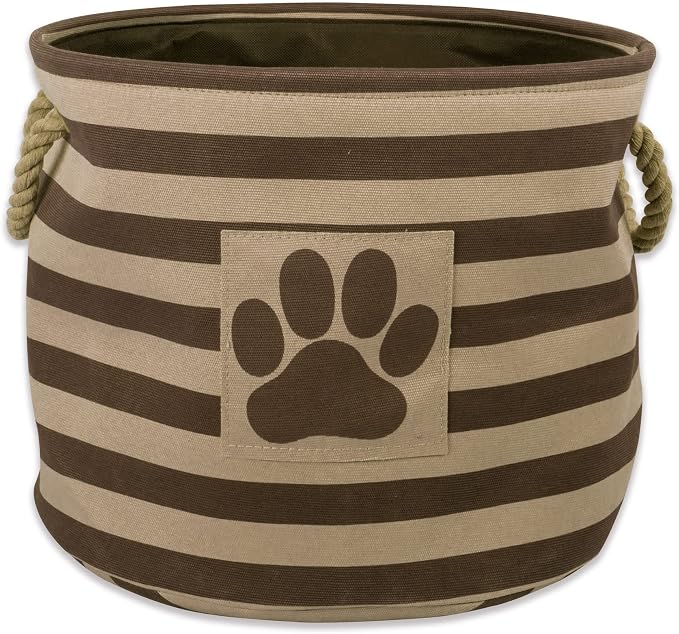 Bone Dry Pet Storage Collection Striped Paw Patch Bin, Small Round, Brown by BoneDry