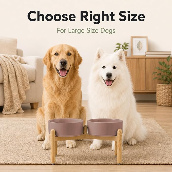 Havniva Ceramic Dog Bowls Elevated, Raised Dog Food Bowl for Large Dogs | 8.3” Elevated Dog Bowls, Non-Slip Wood Stand, Dog Food and Water Bowl Set, Dog Feeding Dish, Large Capacity Pet Water Bowl - Image 8