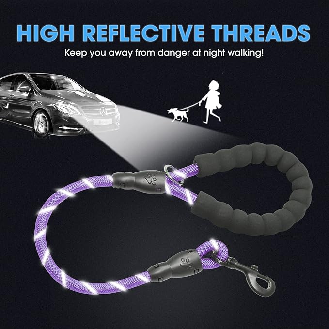 2/4/5/6 FT Dog Leash with Comfortable Padded Handle and Highly Reflective Threads for Small Medium and Large Dogs (2FT-1/2'', Purple) - Image 4