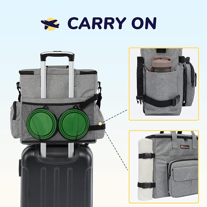 Modoker Dog Travel Organizer with 2 Collapsible Bowls for Supplies & Accessories, Airline Approved Dog Tote Pet Travel Bag with 2 Travel Food Container | Dog travel accessories set with feeding supplies, bowls, mat, and strap. Ideal for weekend trips. - Image 4