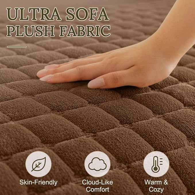 Smiry Velvet Couch Cover for Dogs, Non Slip Soft Sofa Protector for Pets | Washable Sofa Cover for Cats, Cozy Furniture Protector Against Pet Hair, Scratches, Fits Sectional Sofa(Brown, 36"x82.7") - Image 4