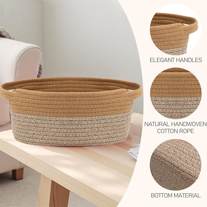 JMvicyroam Small Woven Basket, Empty Gift Basket, Jute&Brown/1 Pack | Small Gift Basket, Cotton Rope, 12 x 8 x 75 in, Handles, Includes Ribbon and Bag, Birthday Gift Basket - Image 3