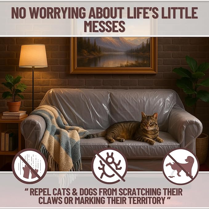 Evelots Clear Vinyl Loveseat Cover, Spill-Resistant 2-Seat Sofa Protector | Heavy-duty vinyl helps protect loveseats from pet claws, stains, dust and spills; ideal for everyday use, moving and storage. - Image 5