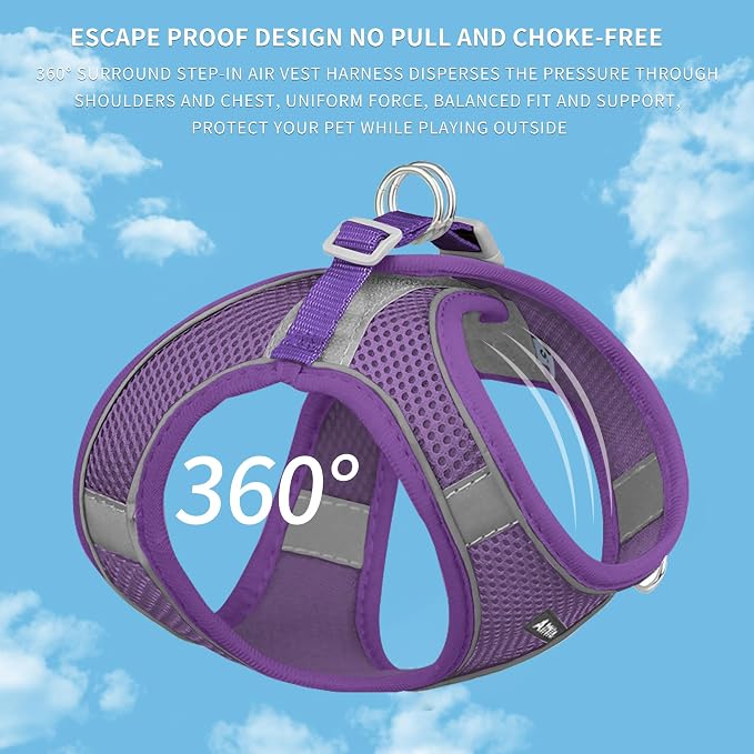 AIITLE Dog Harness and Leash Set, Step-in Puppy Pet Vest, Pure Purple S | Light, Soft, Breathable Air Mesh, Escape-Proof, Easy on and Remove with Hook & Loop, Secure Reflective for Walking - Image 6