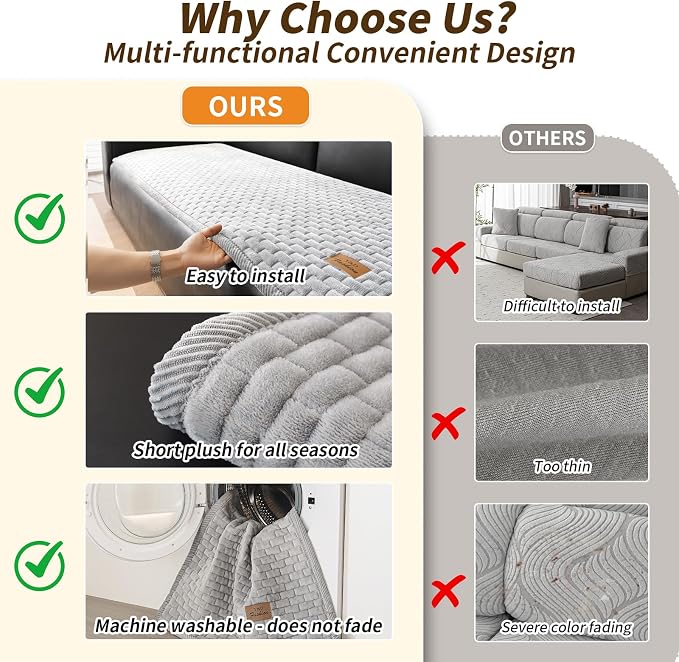 Couch Covers for Dogs Washable, Velvet Dog Couch Cover Protector, Fuzzy Plush Pet Sofa Cover for 3-4 Cushion Couch, Sofa Covers for Pets(1PC,Light Grey,27.6"x94.5",3-4 Seater Sofa Pad Cover) - Image 8
