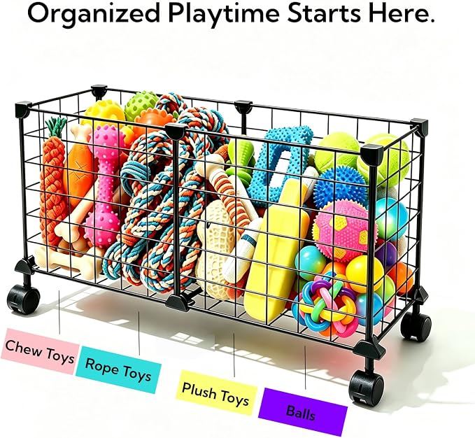 Indestructible X Large Dog Toy Basket with Wheels, Metal Dog Toys Holder for Cats, Heavy-Duty Storage Bin for Chew Toys & Blankets Pet Food Storage Box Organization, Chew-Proof Toy Organizer for Puppy - Image 5