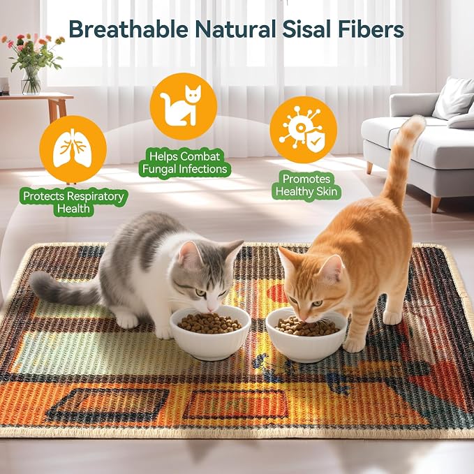 3-in-1 Sisal Cat Scratcher Mat 23.6x15.7 – Durable Scratch Rug for Floor & Wall with Sticker Tape, Protects Couch, Carpet & Furniture, Anti-Slip, Pet-Safe for Indoor/Outdoor Cats, Golden Afterglow - Image 5