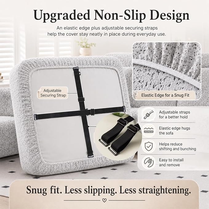 Stretch Sofa Slipcover, 2026 Upgraded Non Slip Couch Cover with Adjustable Straps, Pet Dog Cat Friendly Furniture Protector for 3 Seater, Washable for Living Room - Image 2