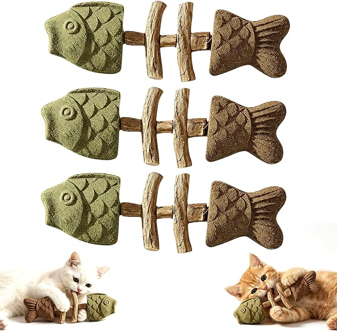 Creative Fish Bone Cat Dental Chew Toy,Catnip and Silvervine Chew,Natural Catnip for Cats, Durable Wooden Feline Tooth Care Tool for Chewing, Licking, and Pawing by Unknown