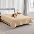PAWFINITY Waterproof Bed Cover for Dogs, Pet Blanket for Mattress Washable | Paw Print Quilted, Hair Resistant, Anti Cat Scratch, Pee Proof Furniture Protector for Queen Size Bed, 68x82 Inch, Beige by Pawfinity