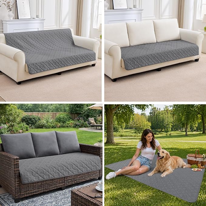 PAWFINITY Waterproof Bed Cover for Dogs, Pet Blanket for Mattress Washable | Paw Print Quilted, Hair Resistant, Anti Cat Scratch, Pee Proof Furniture Protector for Cal King Bed, 82x102 Inch, Grey - Image 12