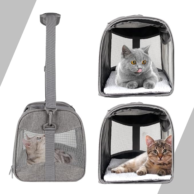 Cat Carrying Case - Pet Carrier Airline Approved, Protable and Breathable Pet Travel Carrier Removable Fleece Pad, Collapsible Cat Carrier Dog Carrier for Medium Cats Small Cats Dogs (17*11*11 grey) - Image 4