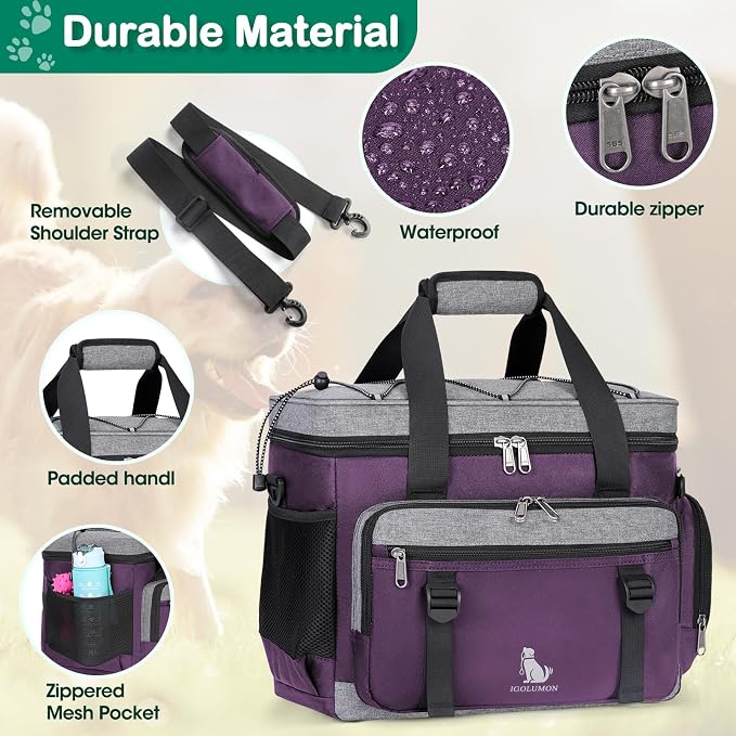 IGOLUMON Dog Travel Bag Large Waterproof Pet Travel Bags Set for Supplies | Weekend Travel Kit Tote Organizer Multi-Pocket Food Travel Bag with 2 Extra Large Food Containers, 2 Dog Bowls, 1 Feeding Mat - Image 5
