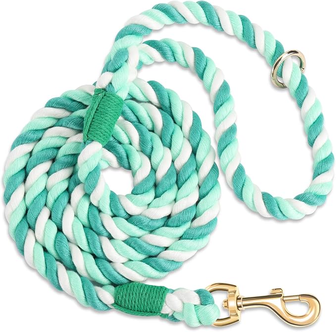 5 FT Handmade Rope Dog Leash for Small Medium and Large Dogs | Soft and Comfortable Grip, New Golden Heavy Duty Metal Clasp, Moss Green by PetsGoodFriend