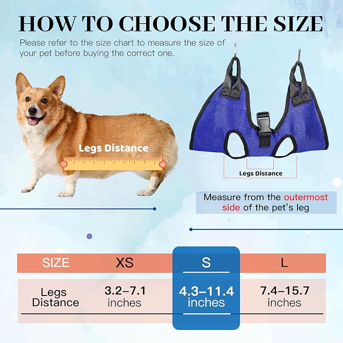 PatiencET Dog Grooming Hammock Kit | For Cats & Dogs up to 17 lb, Hanging Harness and Sling for Nail Trimming, Includes Clippers/Trimmer, File & Comb, Blue S - Image 3