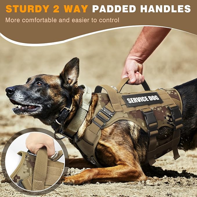 Service Dog Vest Harness for Large Dog, Tactical Working MOLLE Vest with 10 Pet Patches, No Pull Heavy Duty Harness for Training Walking - Image 6