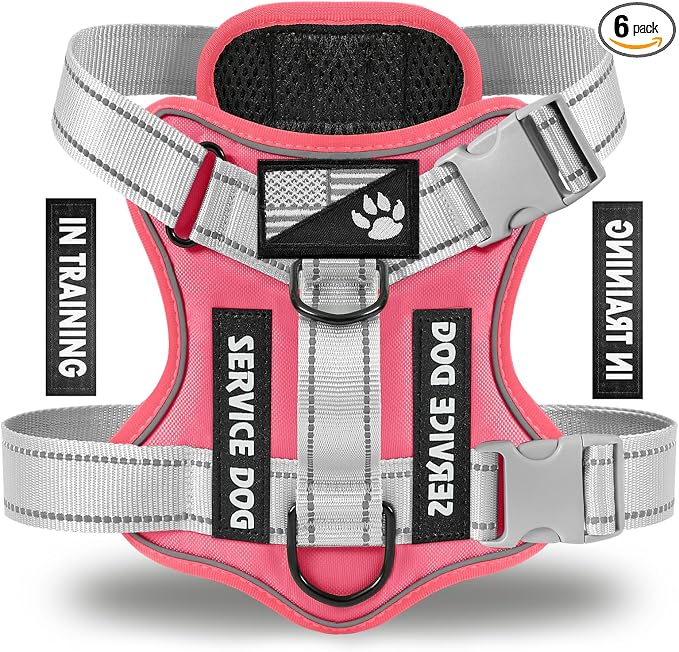Service Dog Harness, Reflective Dog Vest Harness with 5 PCS Patches, Adjustable Soft Oxford Pet Harness, Inner Layer Mesh, Easy to Control for Small Medium Large Dogs by DemigreatLLC