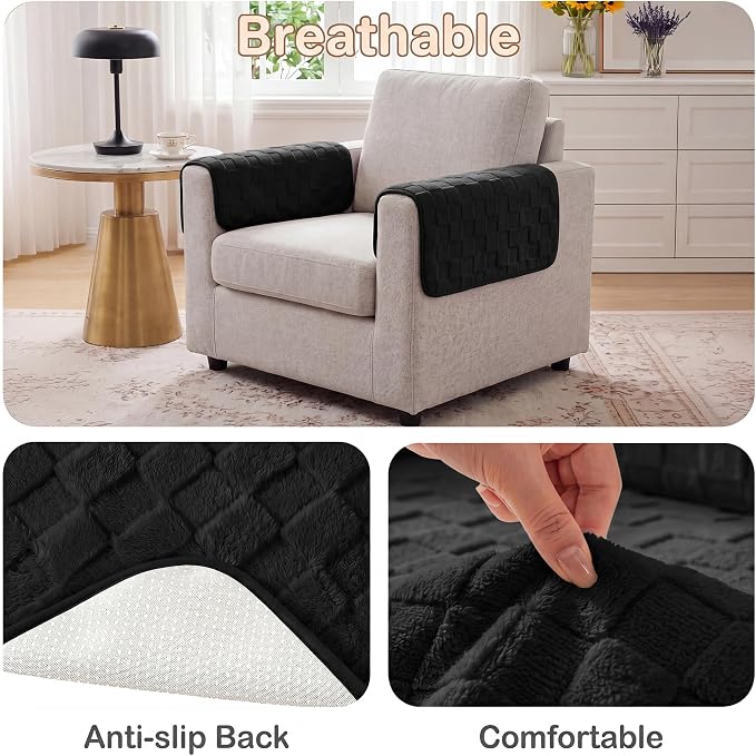 Foxdecor Couch Arm Covers for Sofa Arm Chair Covers Set of 2 | Sofa Arm Covers Cat Scratch Resistant Couch Protectors, Washable Armrest Cover Furniture Arm Covers, Black 20x20 in - Image 5