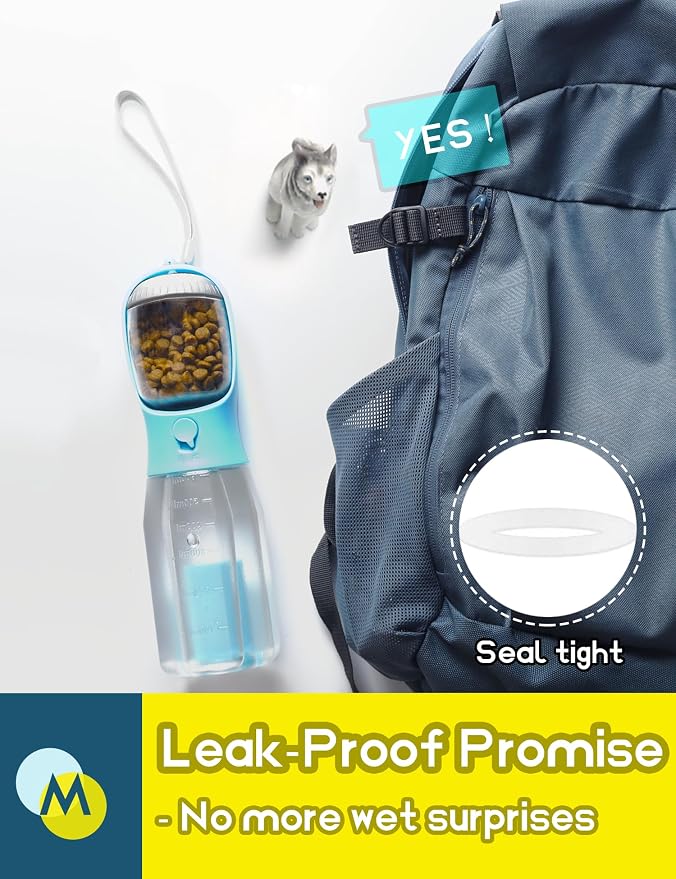 Portable Water Bottle for Small Dogs, 3 in 1 Pet Travel Bowl Dispenser with Food Treat Container & Poop Bag Holder, Summer Hiking Walking Accessories for Puppy On The Go - Blue, 10oz - Image 7