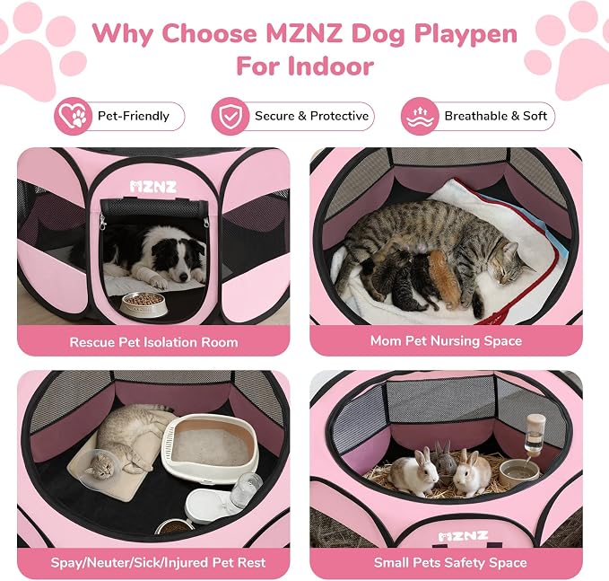 Dog Cat Small Animal Puppy Playpen Crate, Large, Whole Pink | Portable Pop Up Pet Cage Enclosure Tent Kennel Indoor Outdoor with Carrying Case, No Assembly, Camping Use - Image 3