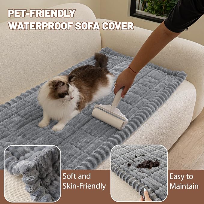 Couch Cover for Dogs Washable, Non Slip Soft Cozy Light Grey | Pet Friendly, Fuzzy Durable Plush Thick Slipcovers for 3 Cushion Sofa Cover Protector Mat Bed Furniture Couches 27.6"x82.7" - Image 3
