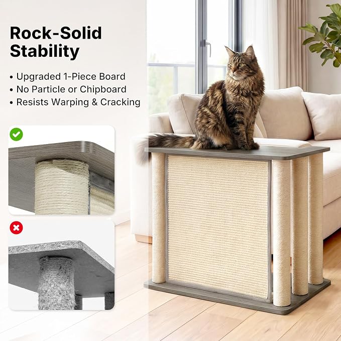 Veehoo Cat Scratcher Side Table for Couch, Sofa Protector End Table | Couch corner protector, sisal scratching posts, sisal scratch pad, heavy-duty base, easy to assemble - Image 3