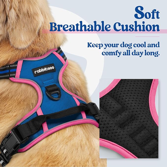 rabbitgoo Dog Harness, No Pull for Large Dogs with 2 Leash Clips, Pet Vest | No Choke with Handle, Adjustable Soft Padded, Reflective, Easy Control for Walking, Blue & Hot Pink, X-Large - Image 2