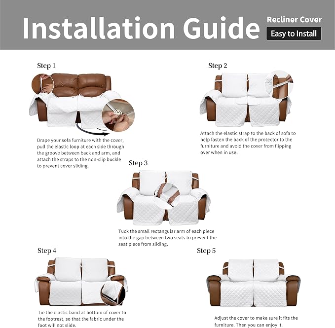 Easy-Going Reversible Couch Cover for 2 Seat Recliner Sofa, White/White | Sofa Slipcover For Dogs, Sofa Cover For Loveseat Recliner, Furniture Protector Mat, Pet Friendly - Image 7