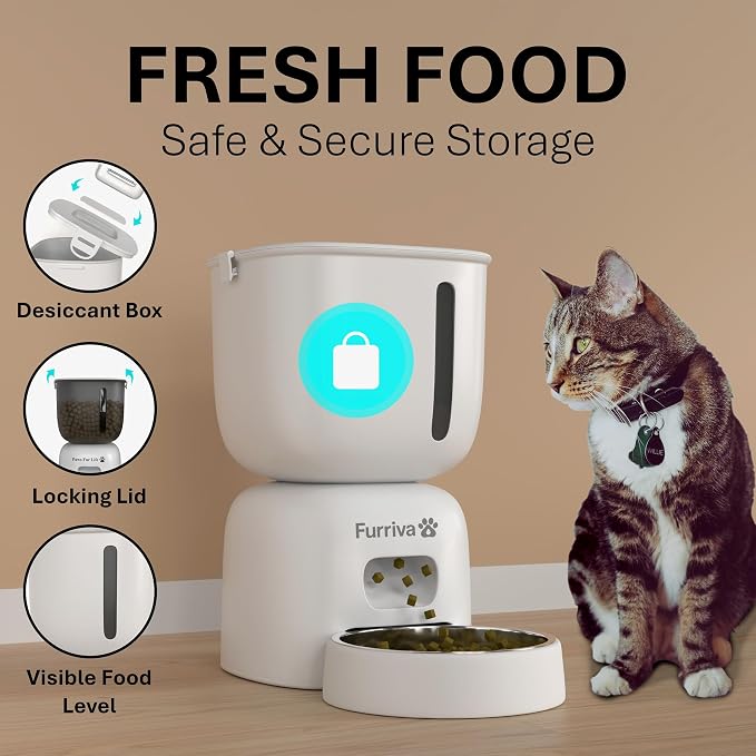 Automatic Cat Feeder and Water Fountain Set, White - 3L Food and Water Dispenser, Locking Lid, Plug-in/Battery Powered, Programmable Portions, 4 Meals/Day, 10s Voice Recorder for Cats and Small Dogs - Image 4