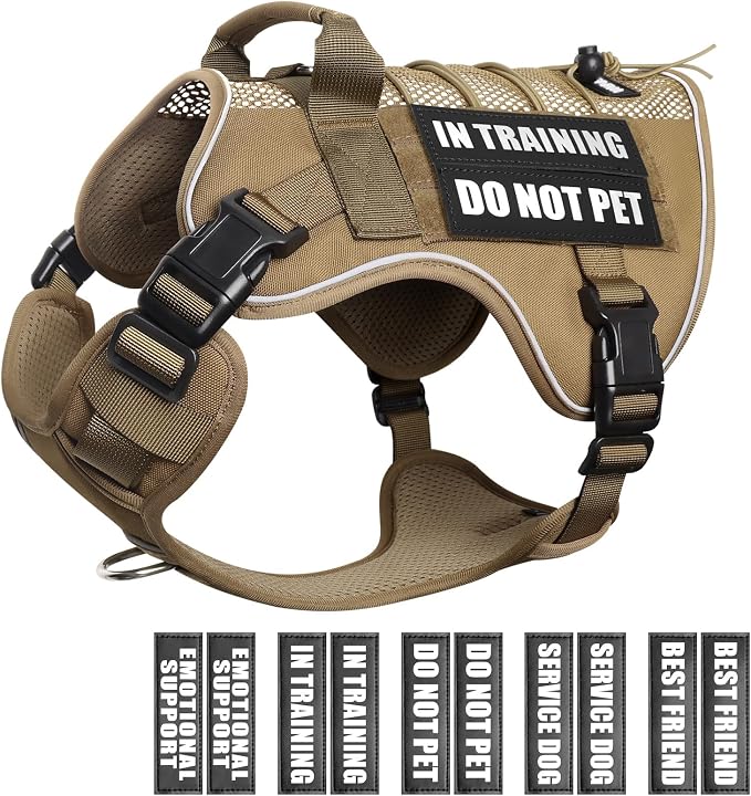 WINSEE Service Dog in Training Mesh Harness with 10 Removale Pet Patches | Breathable material, adjustable straps, reflective trim, lightweight but durable, great for training, walks, and outings by WINSEE