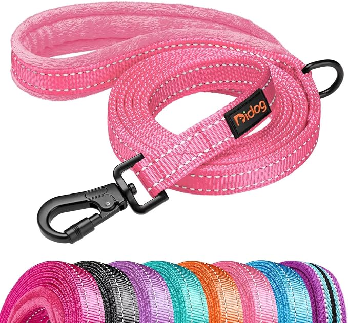 Didog 6FT Reflective Dog Leash for Medium Large Dogs, Slim 3/4" Width, Pink | Soft Padded Handle, Plush Comfort Grip, Tangle-Free, 360°Heavy-Duty Strengthened Clasp for Daily Walks/Training, Night Safety by Didog