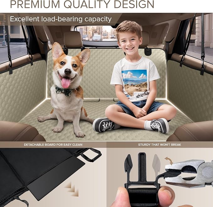 Back Seat Extender for Dogs, Heavy Duty Dog Car Seat Cover for Back Seat | Large Hard Bottom Car Seat Cover for Dogs Aggressive Chewer, Dog Hammock for Car, Travel Pet Car Bed for Car, SUV, Truck - Image 4