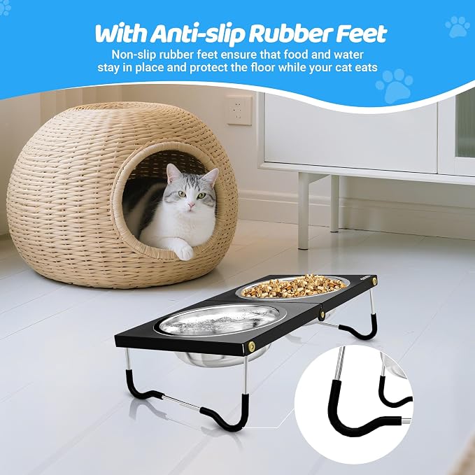 Upgraded Elevated Cat Bowls,10°Tilted Foldable Stand Anti Vomiting Raised Cat Dishes for Food and Water,2 Stainless Steel Bowls for Cats and Puppy (2 Pack) - Image 4