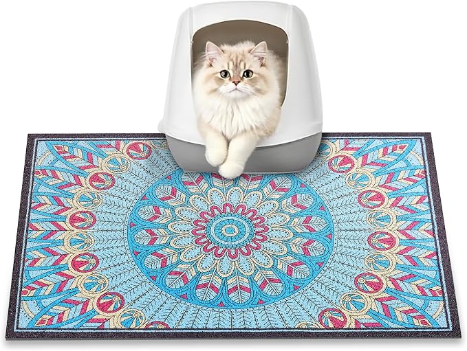 Cat Litter Mat, 24" x 16" Litter Box mat, Traps 100% Litter, Non-Slip Kitty Litter Trapping mats, Small Cute Litter mat, Easy Clean for Scatter Control, Bohe cat Food mat, Urine Waterproof by YOSEPATI