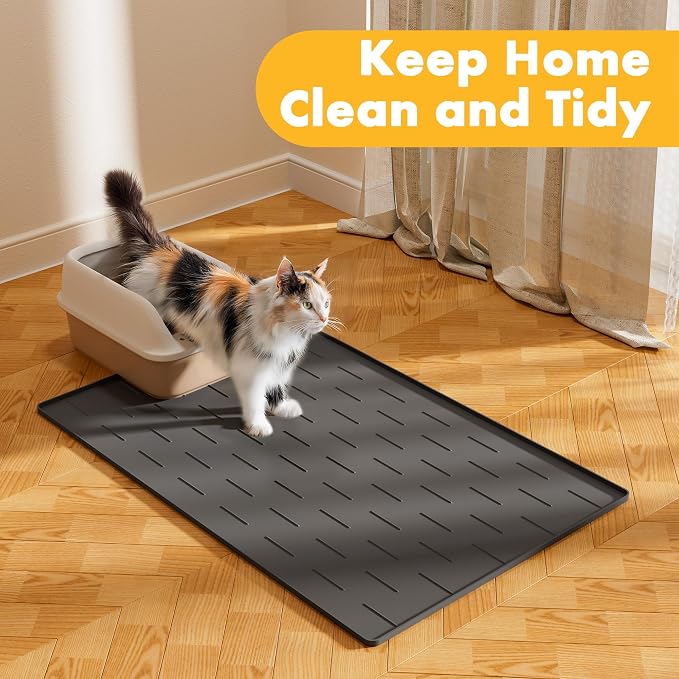 Pieviev Extra Large Silicone Litter Box Mat, Easy to Clean, 40'' x 28'' | Extra-Large Coverage Area Litter Mat, Soft on Kitty Paws, Grooves Reduce Waste, Raised Edges Trap Urine and Spills. - Image 8