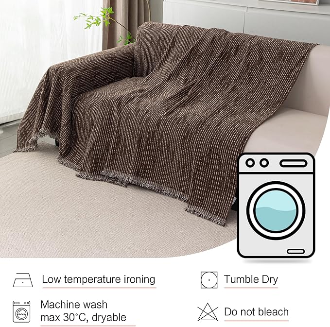 MYSKY HOME Couch Covers for 2 Cushion Couch Sectional Sofa, L Shape Sofa Protector Deep Chocolate Chenille Couch Cover, Sofa Covers Washable Blanket with Tassel Pet Couch Cushion Cover, 71"X102" - Image 6
