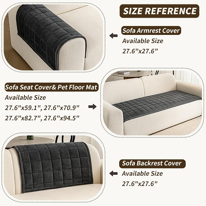 Couch Covers for Dogs, Non Slip Washable Pet Couch Covers for Sofa | 27.6”x94.5” Dark Grey Soft Velvet Sofa Covers for 4 Cushion Couch, Couch Protect Against Pet Hair, Scratches & Stains - Image 3