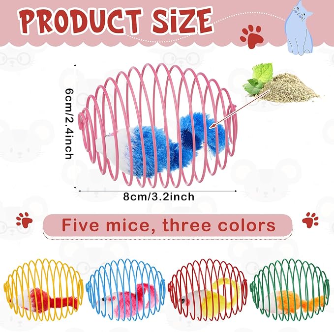 Jecery 5 Pcs Cat Toys Spring,Catnip Rats,Bright Color | Interactive Metal Cat Toy, Stretchable Rolling Ball, for Indoor Cats, Colorful Playful Coils, Kitten Pet Supplies - Image 2