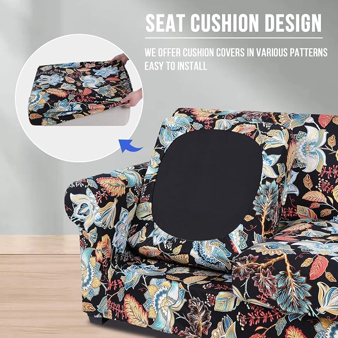 hyha Stretch Couch Covers, Sofa Cover for 3 Cushion Couch Pet Friendly | Floral Pattern, Printed, 4 Pieces, 3 Separate Cushion Sofa, Durable Anti-slip Washable Protector with Elastic Bottom for Dogs - Image 2