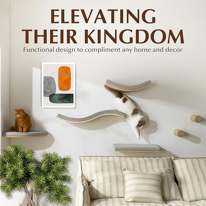 Extra Large 23.6”×14.6” CALLICO HAVEN- Stylish Cat Wall Shelves with Curved Design, Modern Wall-Mounted Cat Tree Hammock with Soft Cushion, Sturdy/Hidden Mounts, Washable Cover, Sleek Design -C Shape - Image 8