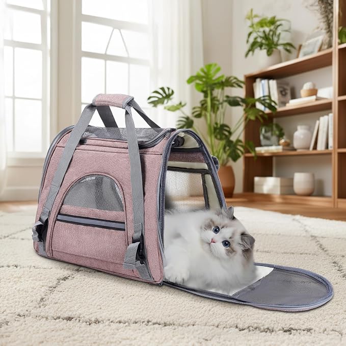 Airline Approved Soft-Sided Pet Carrier for Cats & Small Dogs - Ventilated Travel Bag with Removable Mat, Under 15 lbs, Red - Image 8