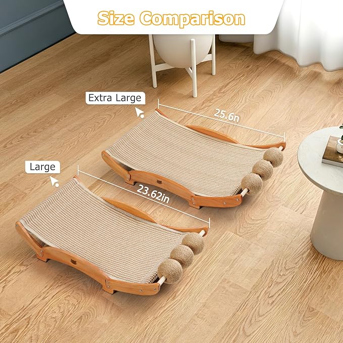 3 in 1 Sisal Cat Scratcher Bed, Solid Pine Cat Scratcher with Balls (Wood) | Extra Large Cat Scratching Post with Hammock, Cat Scratcher for Scratch & Play & Rest, Cat Furniture for Indoor Cats, Kitten - Image 3