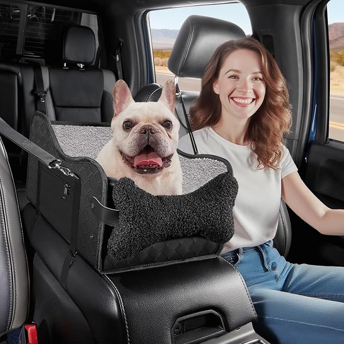 TKYZ Center Console Dog Car Seat for Small Dogs,Fit for Full Size Truck | Soft Pillow,Double Fixation,PU Leather Easy To Clean,Pet Booster with Safety Belt,Puppy Car Seat for Small Dogs 0-30 lbs by TKYZ