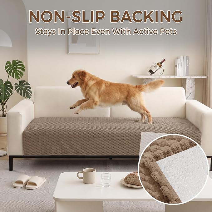 Foxdecor Couch Cover for Dogs Sofa Covers Non Slip Couch Pad Pet Friendly | Pet Couch Covers Washable Sofa Protector, Furniture Cover Couch Seat Protector for Living Room, Brown 28x53 Inch - Image 2