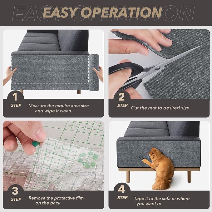 78.7"X15.8" Cat Scratching Mat, Self-Adhesive Cats Carpet, DIY Scratch Furniture Protector for Couch, Sofa, Wall & Doors, Durable Cat Scratch Guards Couch Cats Scratcher from Claw (Grey) - Image 6