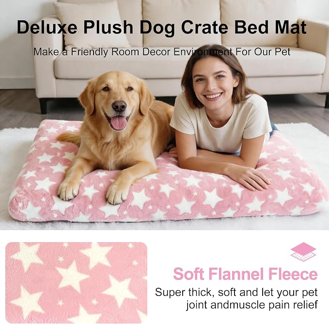 Orthopedic Dog Bed for Large Dogs, Washable Dog Mat with Removable Zippered Cover, Non-Slip Bottom, Comfort Crate Bed (Big&Little Stars Pink, L(35"*23"*3.1")) - Image 5