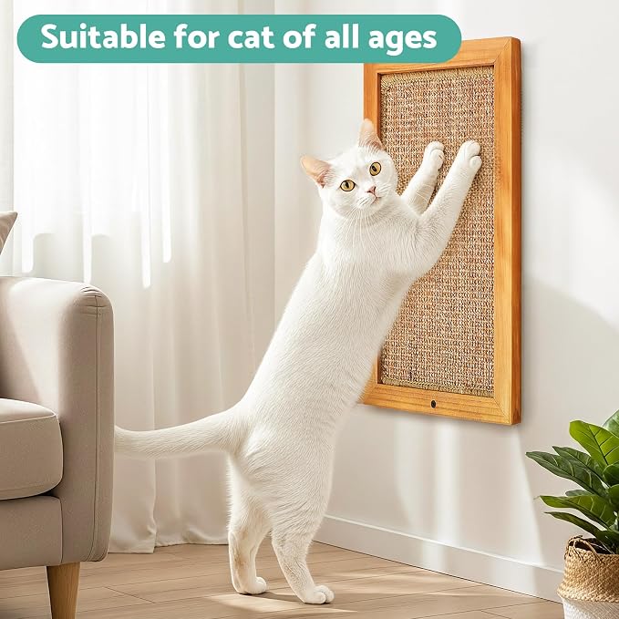 Cat Scratching Post, Wooden Sisal Cats Wall Scratcher, Floor or Wall Mounted Vertical Cat Scratch Pad for Indoor Cats Adults or Kittens, Scratching Board Cat Wall Furniture Protector - Image 7