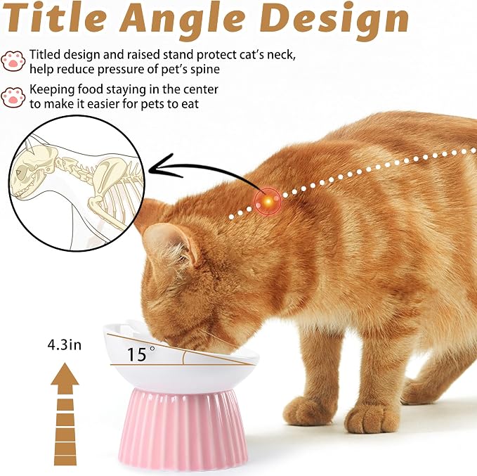 Ceramic Raised Cat Bowl，Tilted Raised Bowl Anti Vomit for Indoor Cats Whisker Friendly Pet Feeder for Cats Puppies, Microwave and Dishwasher Safe (Blue) - Image 3