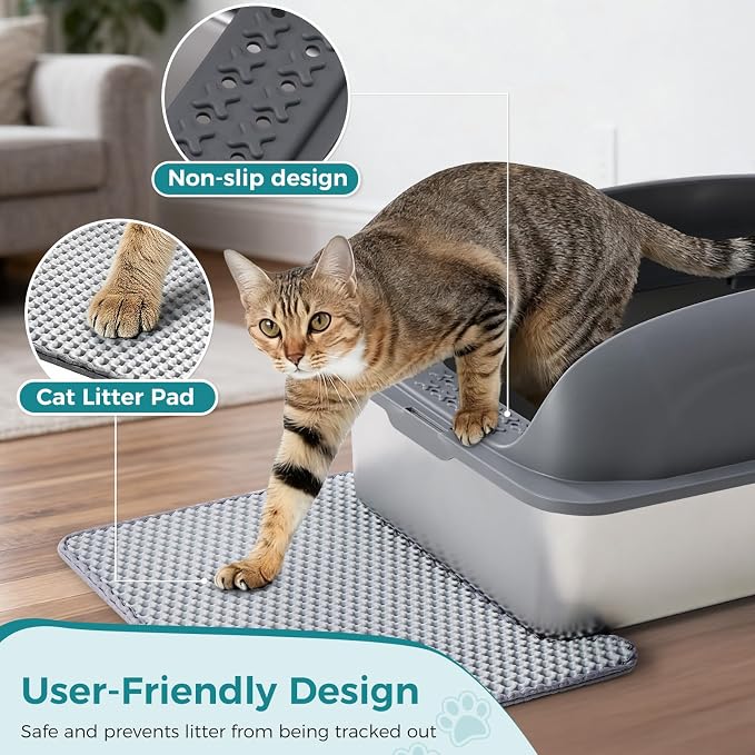 OLIXIS Stainless Steel Large Cat Litter Box with Lid, High Wall Sides | Large Cat Litter Box for Big Cats, Anti-Urine Leakage, Easy Cleaning, Scoop and Mat Included, Dark Gray - Image 3